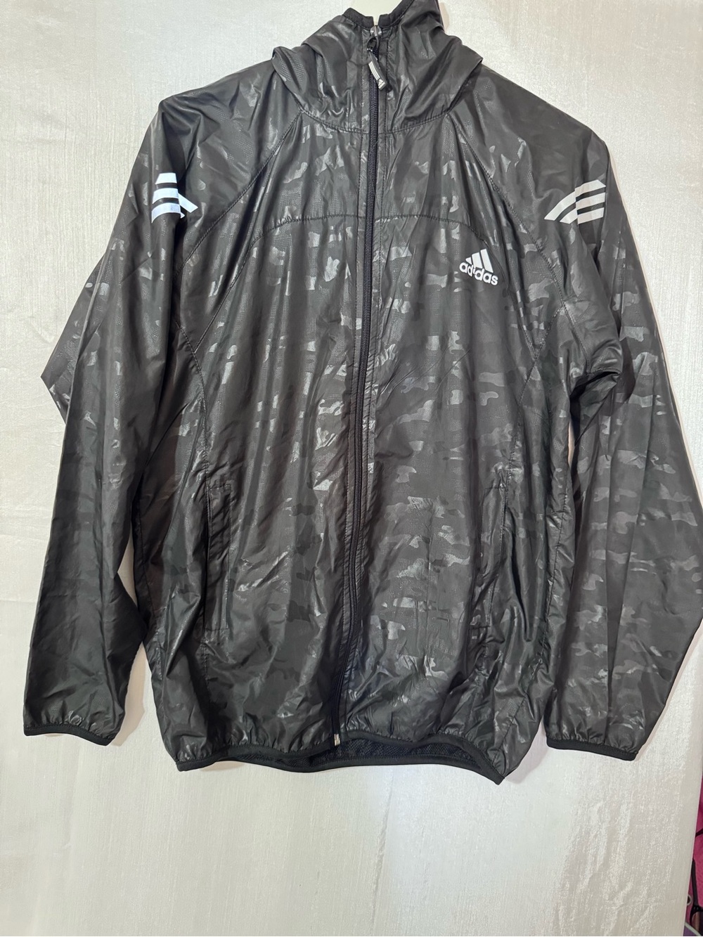 adidas Black Camo-Pattern Lightweight Windbreaker Jacket